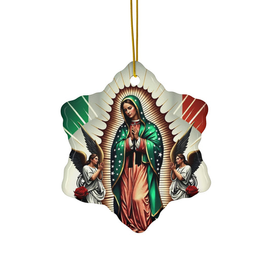 Catholic Christmas Tree Ornament Our Lady of Guadalupe Inspired, Snowflake Ornament