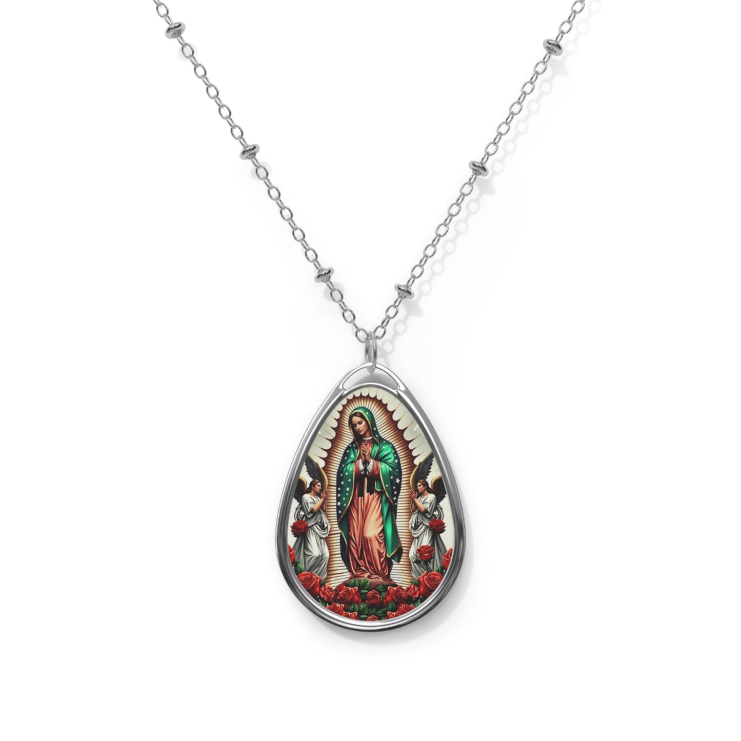 Catholic Pendant Necklace, Our Lady of Guadalupe, Oval, Adjustable