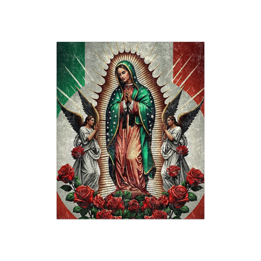 Luxurious Crushed Velvet Virgin of Guadalupe Inspired Blanket | Marian Devotion Throw 50x60" Prayer Cozy, Catholic