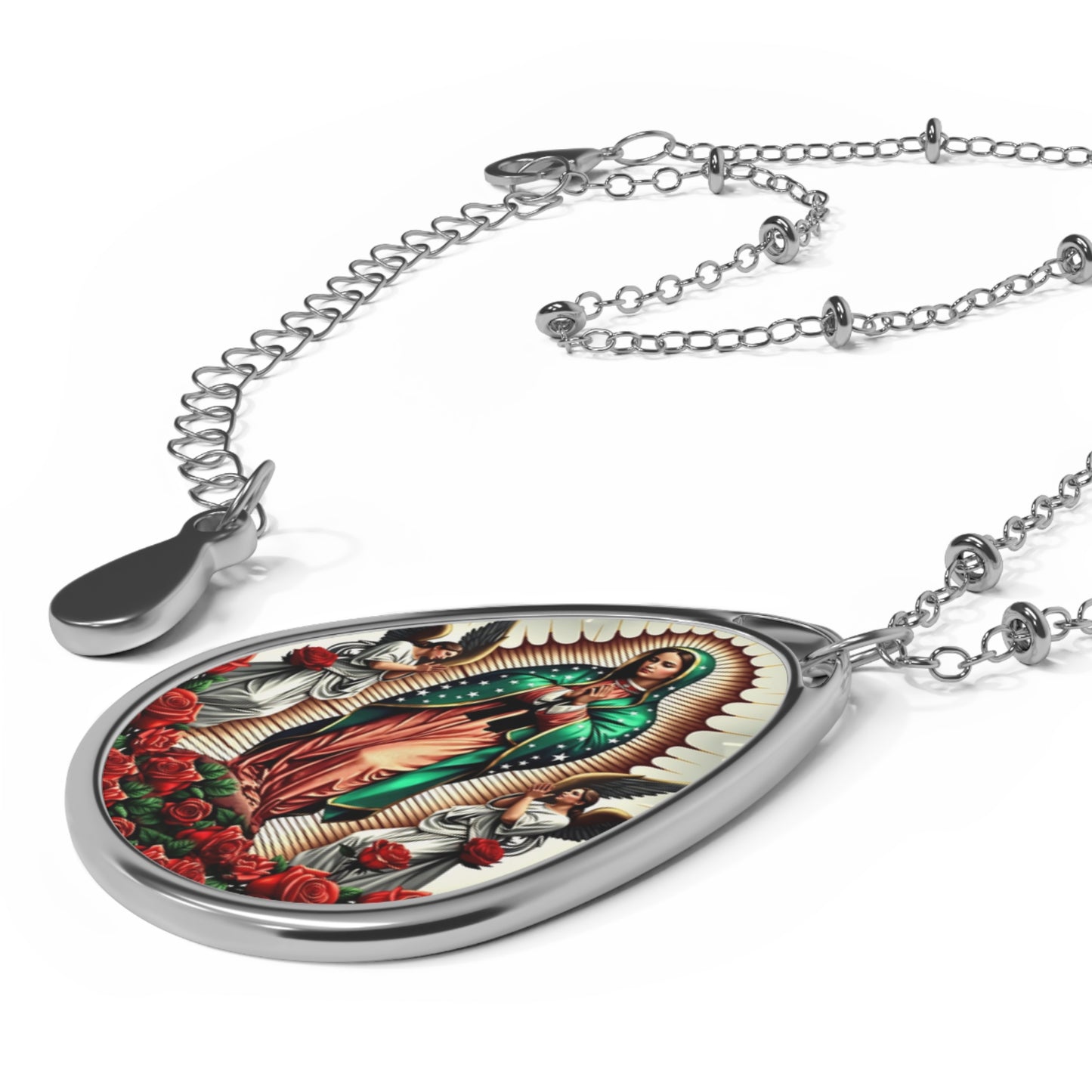 Catholic Pendant Necklace, Our Lady of Guadalupe, Oval, Adjustable