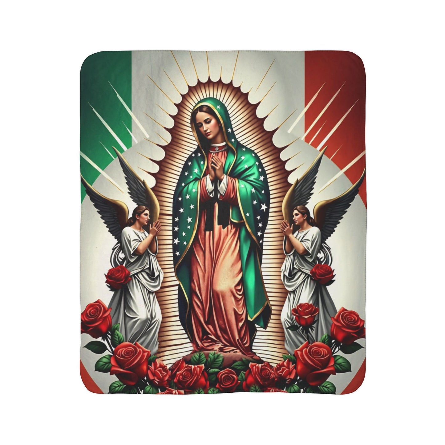 Fleece Sherpa Blanket Catholic Inspired by Our Lady of Guadalupe Various Sizes