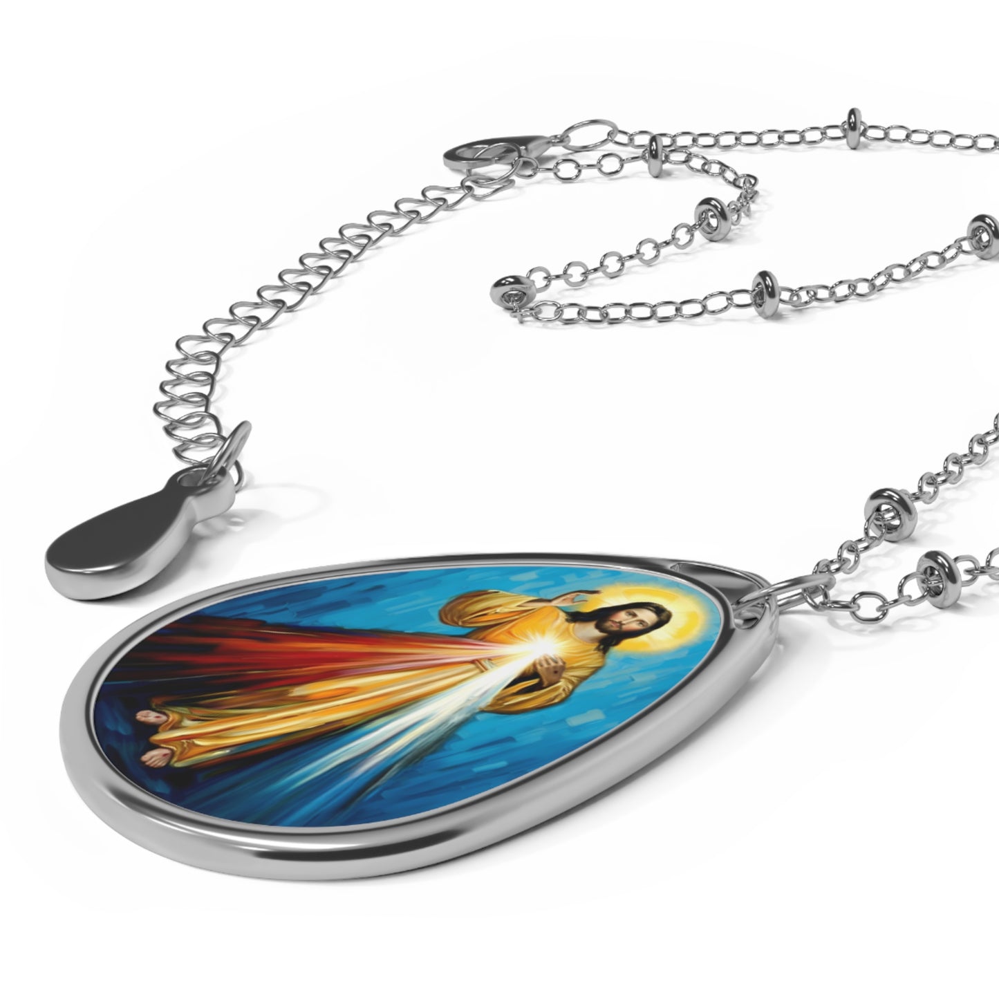 Jesus Divine Mercy Image Pendant with Adjustable Lobster Clasp Necklace