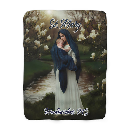 Fleece Sherpa Blanket Catholic St Mary, Woolmarket, MS Biloxi River and Magnolias