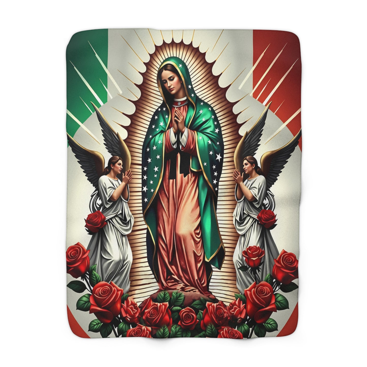 Fleece Sherpa Blanket Inspired by Our Lady of Guadalupe