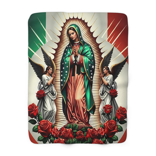 Fleece Sherpa Blanket Inspired by Our Lady of Guadalupe