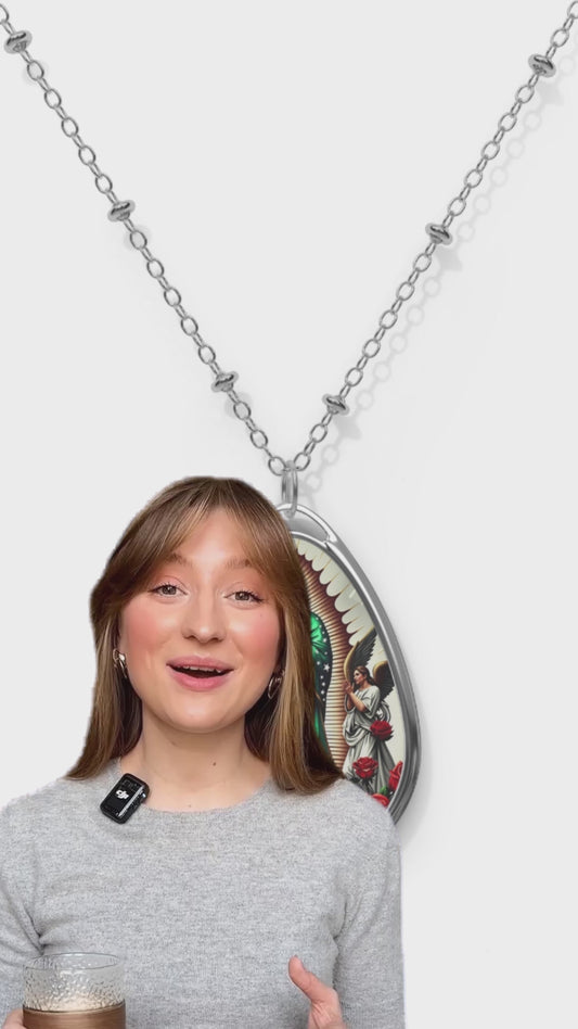 Catholic Pendant Necklace, Our Lady of Guadalupe, Oval, Adjustable
